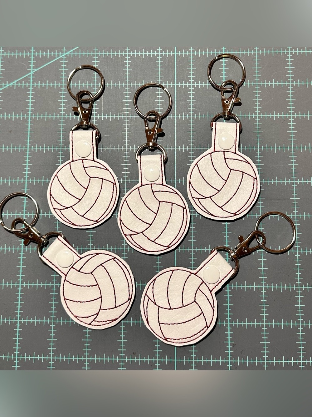 Handmade Volleyball Keychain - Burgundy & White  Durable Clip Key Ring